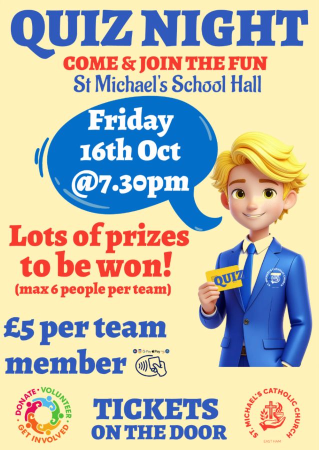 Quiz Night at St Michael's School Hall, Friday 16 October 2026 at 7:30 pm